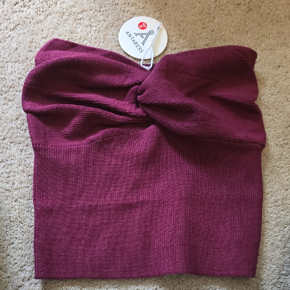 Anrabess Burgundy Twist Mini Tube Top
